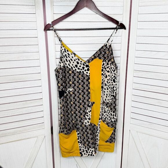 Topshop Patchwork Floral Animal Print Crepe Romper Yellow Black 6 - Picture 9 of 14